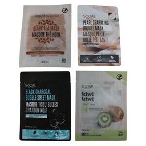 Lot of 4 SooAE New York Facial Masks Tea Charcoal Kiwi Pearl Sparkling Bubble